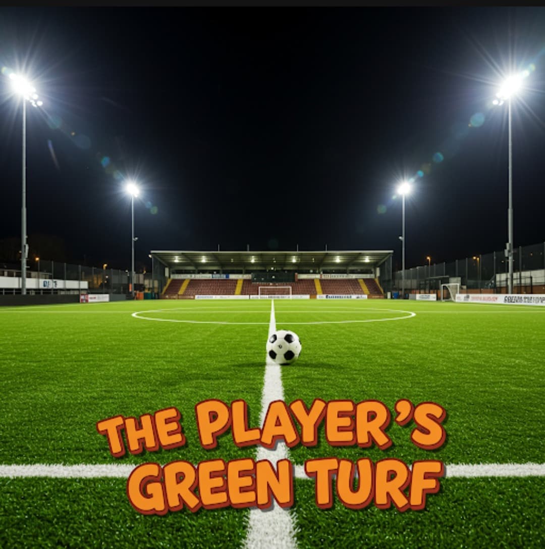 A green soccer field with goals